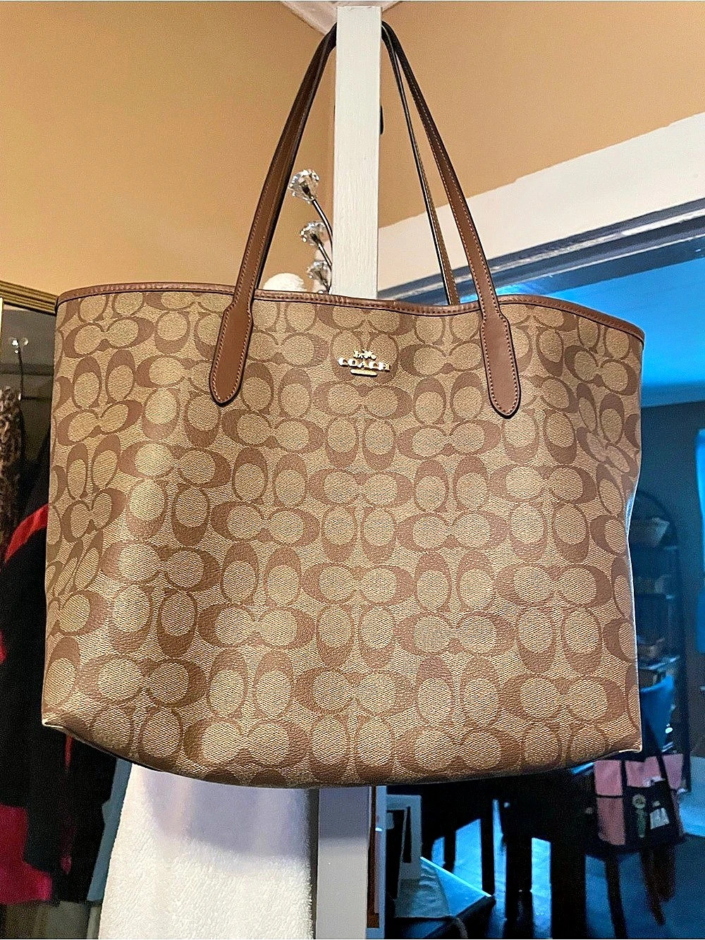 Coach City Tote In Signature Canvas Logo Print Brown & Tan